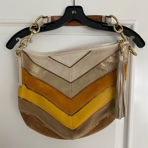 Chevron Coach bag. Tan gold brown beige